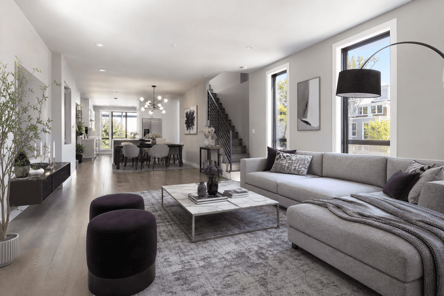 Open-concept 2-bedroom urban town living space at OG Urban Towns